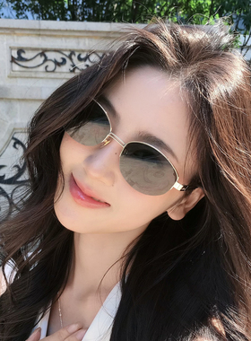 韩系老钱风金属半框椭圆墨镜女夏季防晒显脸小街拍防紫外线太阳镜