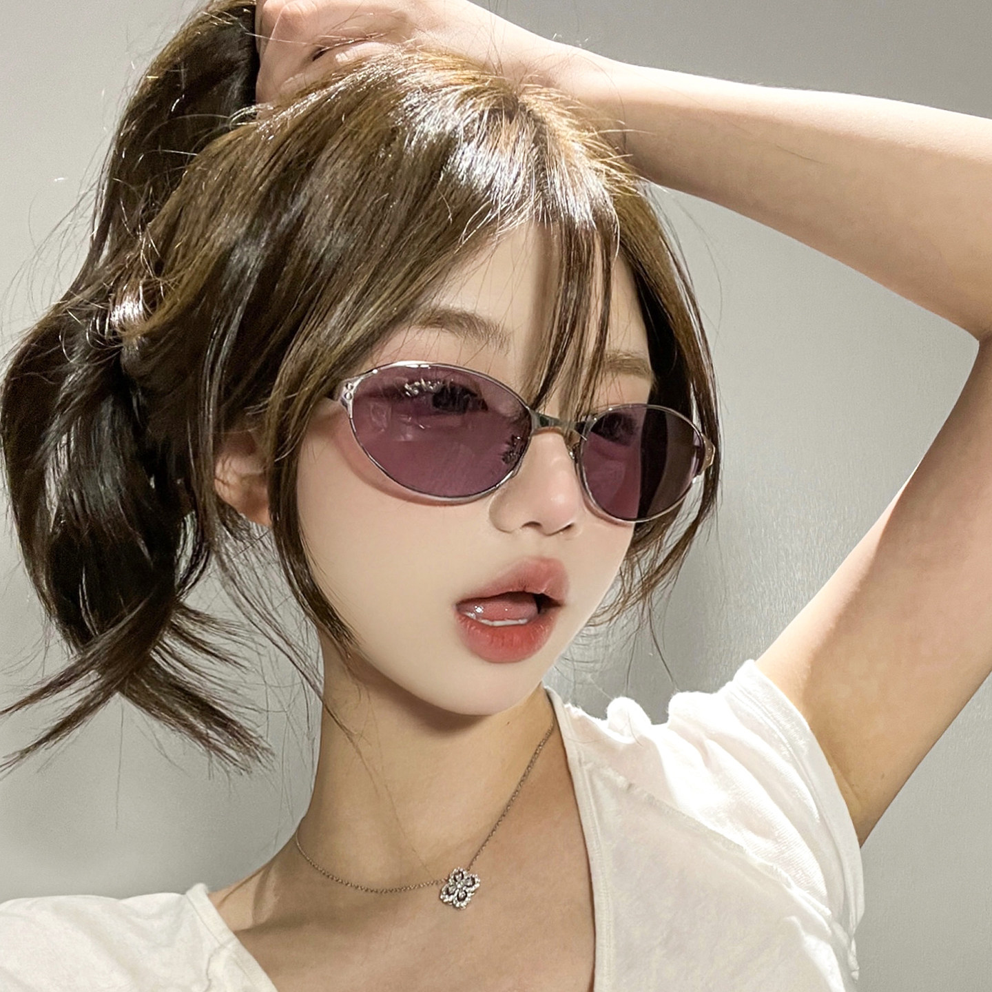 复古椭圆框紫色墨镜女显脸小氛围感网红街拍凹造型防紫外线太阳镜,淘宝优惠券,粉丝福利购,淘宝优惠卷