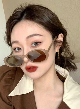 韩系椭圆茶色防紫外线显瘦太阳镜