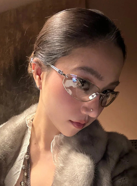 Y2K辣妹椭圆无框银色墨镜女复古欧美风网红气质凹造型显瘦太阳镜