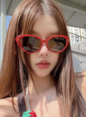 欧美复古红色猫眼太阳镜女显瘦高级感防紫外线网红街拍辣妹风墨镜