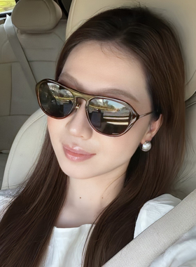 复古黑框茶色椭圆墨镜欧美女潮大脸显瘦户外高级感防紫外线太阳镜