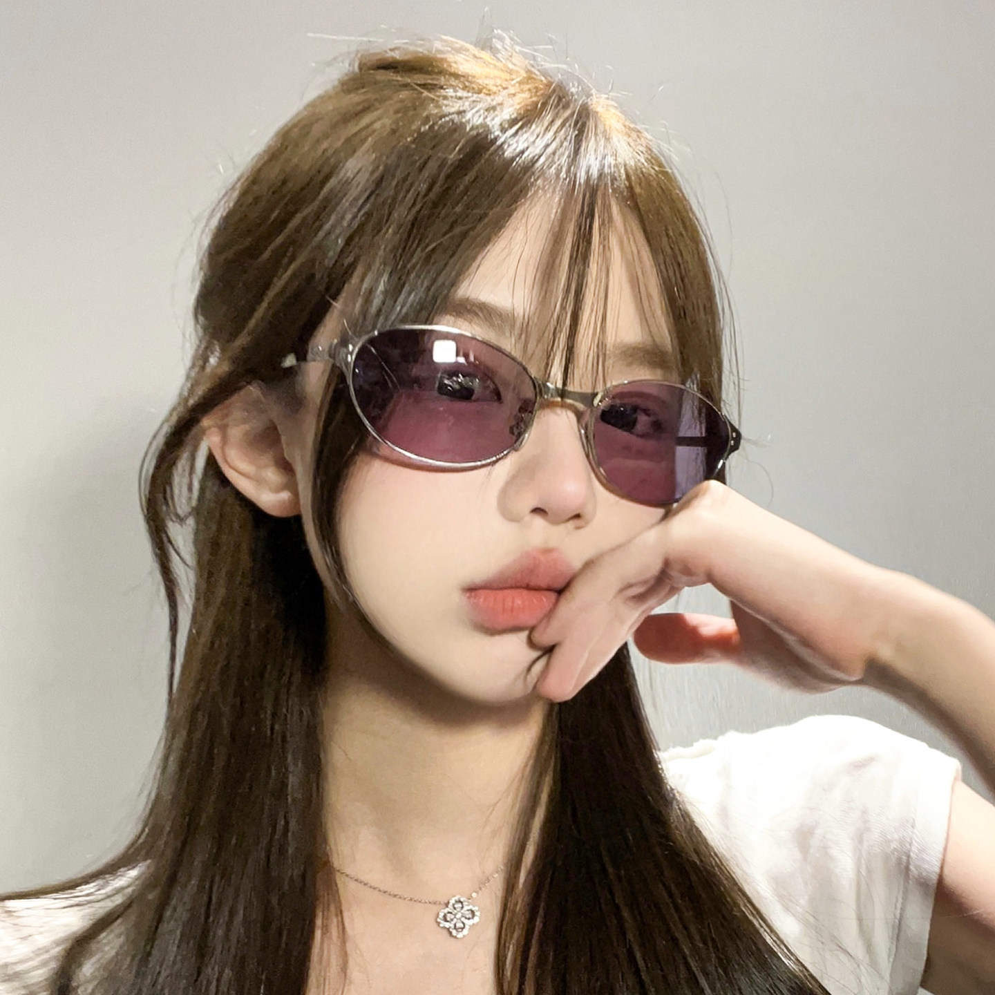 复古椭圆框紫色墨镜女显脸小氛围感网红街拍凹造型防紫外线太阳镜,淘宝优惠券,粉丝福利购,淘宝优惠卷