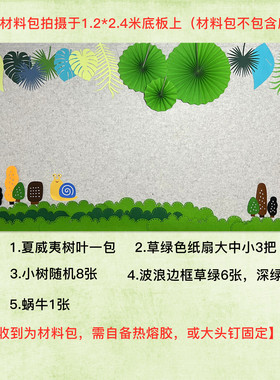 卡通绿色系秋天主题墙黑板包墙贴