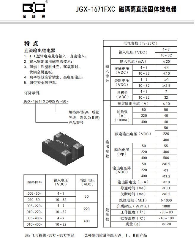 JGX-1671FXC  输入4-7VDC 输出50VDC 全新原装磁隔离固态继电器 - 图0