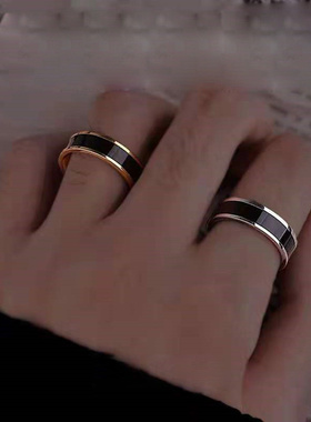 徐明浩同款戒指男女小众嘻哈简约黑色滴油设计钛钢指环戒子不掉色