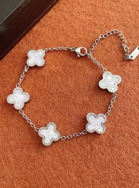 巨好看钛钢双面四叶草手链潮男女小众轻奢五花幸运草情侣手饰配饰