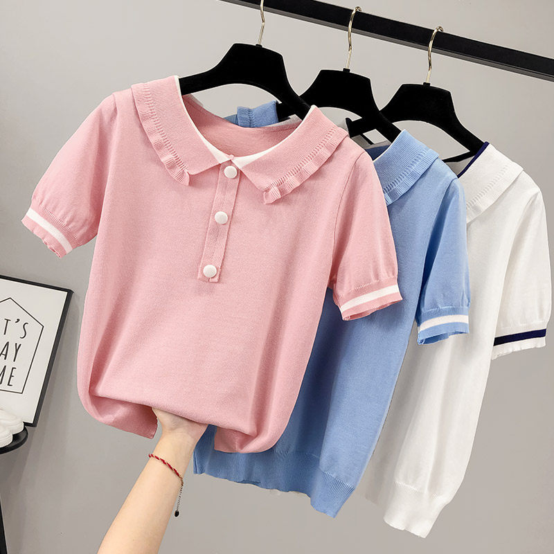 娃娃领韩版夏季2020年新款冰丝t恤 saronala莎欧娜拉T恤