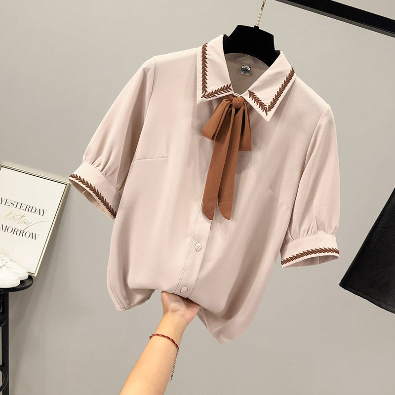 设计感小众简约女士雪纺短袖2020年 saronala莎欧娜拉衬衫