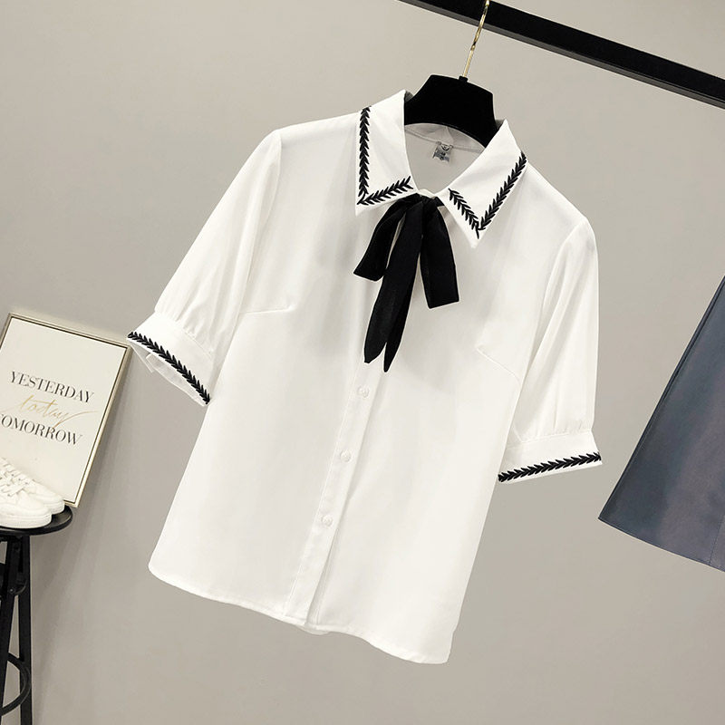 设计感小众简约女士雪纺短袖2020年 saronala莎欧娜拉衬衫