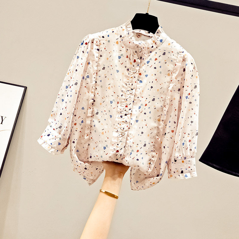 夏季2020年新款雪纺短袖碎花衬衫 saronala莎欧娜拉蕾丝衫/雪纺衫