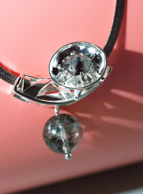 姬达·项链·925银饰品女草莓晶闪灵钻粉黑色天然水晶拉拉le吊坠