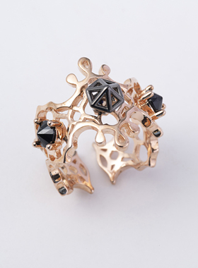 姬首饰女玫瑰金锆石朋克蕾丝戒指