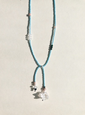 playdate垂落白水晶水蓝色项链