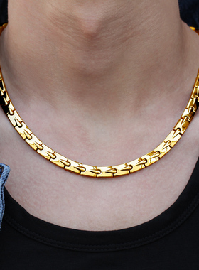 高档锗石项链磁石疗助睡眠防辐射个性大气纯钛钢护颈椎项圈不褪色