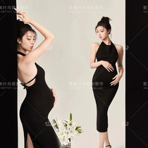 Pregnant Woman Photo Costumes New Black Sexy Senior Brother-in-law Wind Hanging Neck Skirts Pregnancy Mommy Writing True Photography Clothing