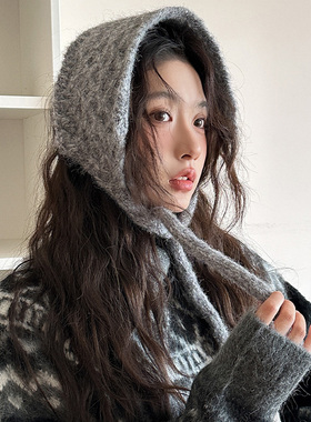 灰色针织毛线耳罩女2026年秋冬季