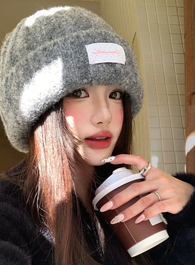 灰色软糯毛绒针织帽女秋冬季保暖