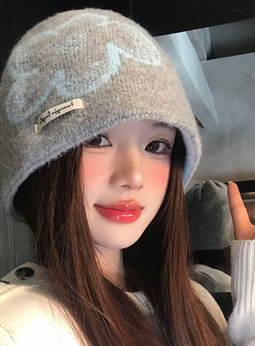 韩系ins博主同款灰色花朵针织帽