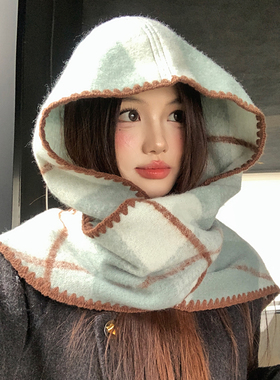 复古流苏帽子围巾一体女大头围