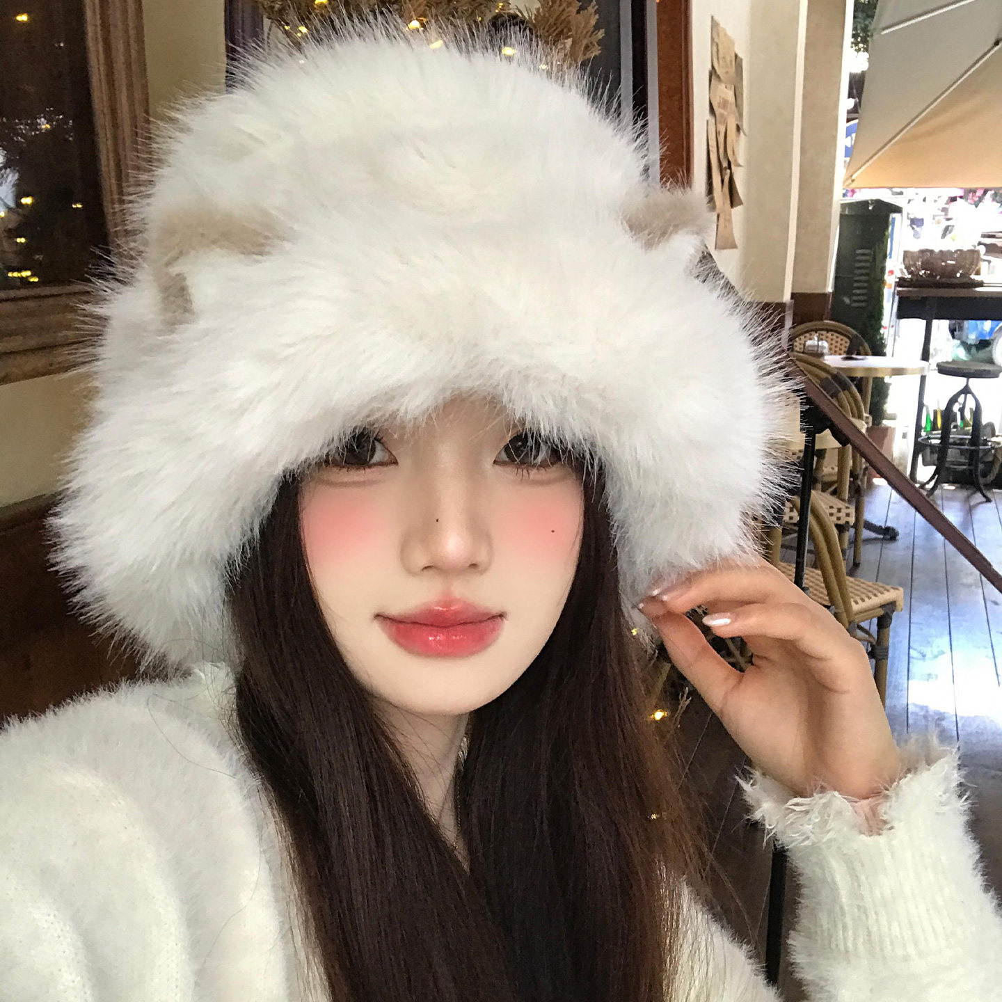 可爱猫咪耳朵毛绒渔夫帽女2025新款冬防寒保暖针织帽子大头围盆帽,淘宝优惠券,粉丝福利购,淘宝优惠卷