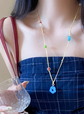 韩系小清新花朵串珠项链配饰女