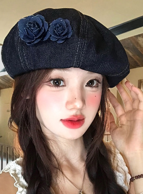 花朵牛仔贝八角雷帽子女设计感