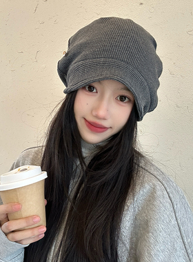 韩系灰色大头围冷帽女春夏季宽松