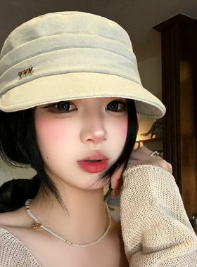 韩版爱心白色平顶马术帽女春新款