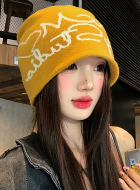 美式字母提花针织冷帽女户外登山