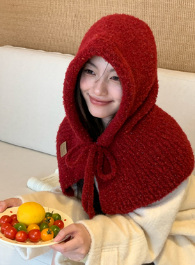 蓝色毛绒针织巴拉克拉法帽女秋冬