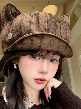 可爱猫耳朵八角贝雷帽女秋季复古