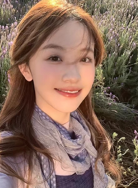 藤井树同款灰蓝色波点蕾丝边丝巾女木耳边长款围巾川西披肩穿搭