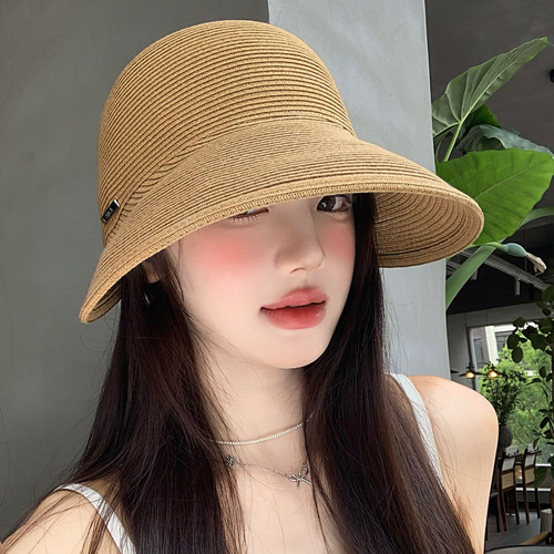 大帽檐草编复古马术帽女夏季薄款透气可折叠草帽遮阳防晒太阳帽子 - 图2