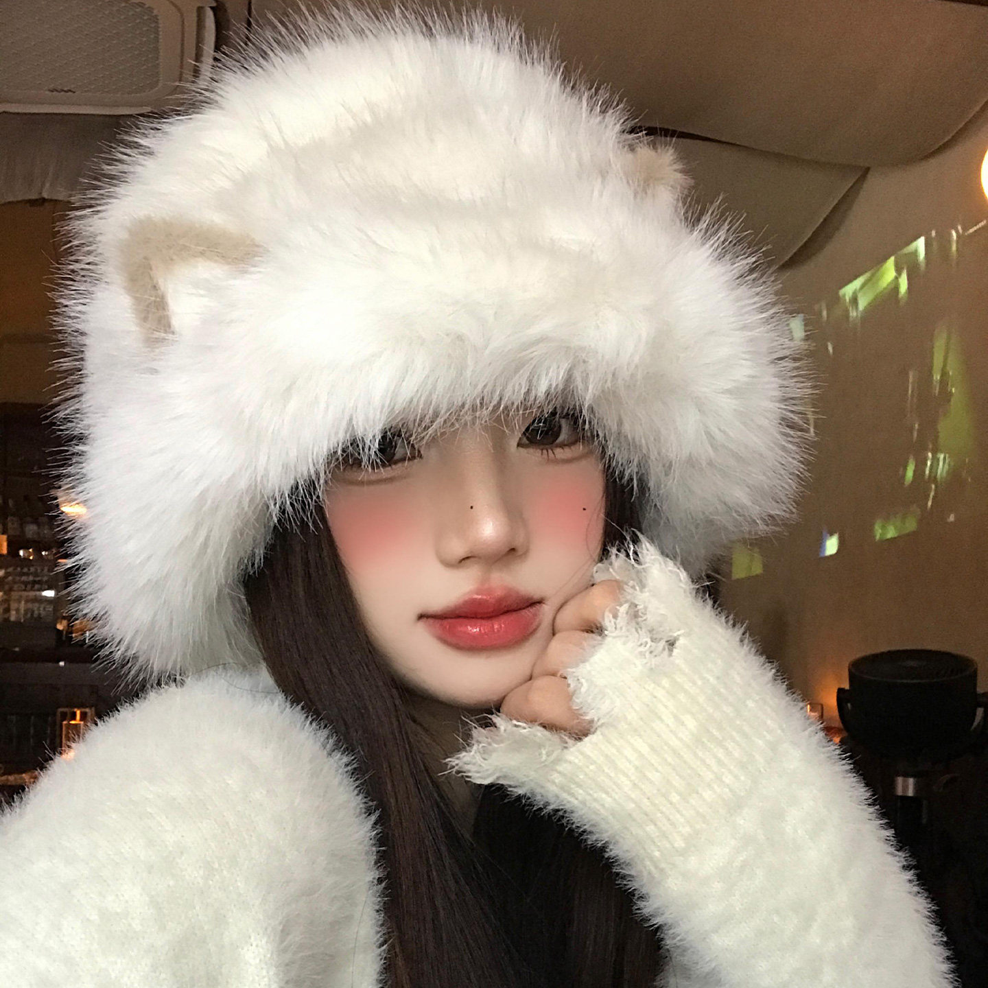 可爱猫咪耳朵毛绒渔夫帽女2025新款冬防寒保暖针织帽子大头围盆帽,淘宝优惠券,粉丝福利购,淘宝优惠卷