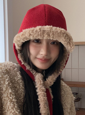 安可拉红色毛绒雷锋帽女2026年