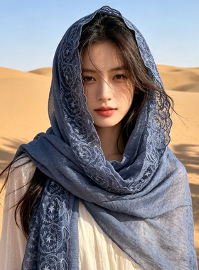 沙漠旅游蕾丝边棉麻丝巾防晒披肩