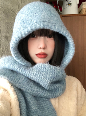 蓝色针织巴拉克拉法帽女士冬季加