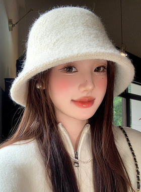 高级感毛绒针织渔夫帽女秋冬季