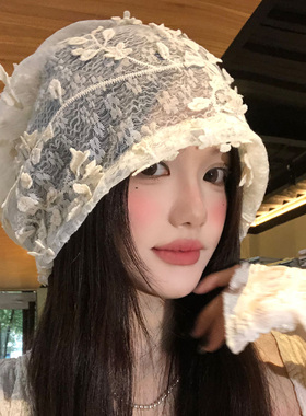 花朵网纱蕾丝堆堆帽女士夏季薄款