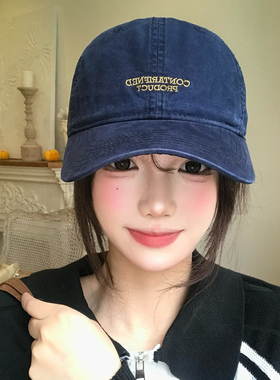 复古街头牛仔藏青色棒球帽女大头