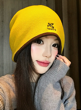 黄色针织帽女秋冬季户外防寒保暖