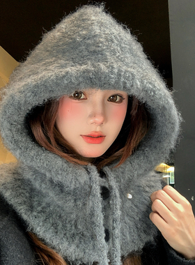灰色针织巴拉克拉法帽女冬加厚