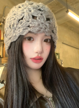 手工钩花镂空花朵包头帽女2026