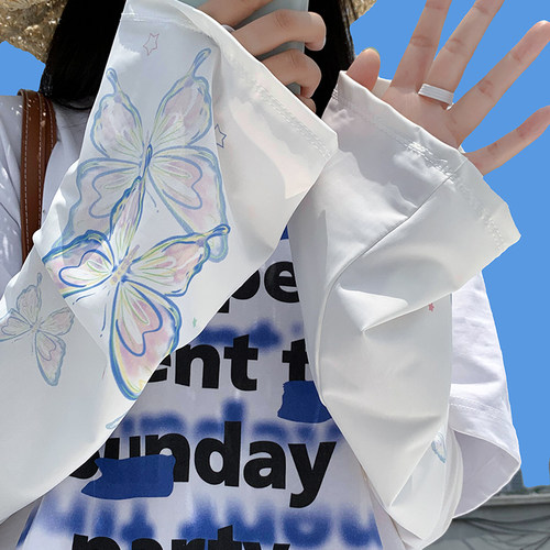 蝴蝶宽松冰丝大码防晒袖套女夏季骑行开车护手臂防紫外线百搭冰袖 - 图0