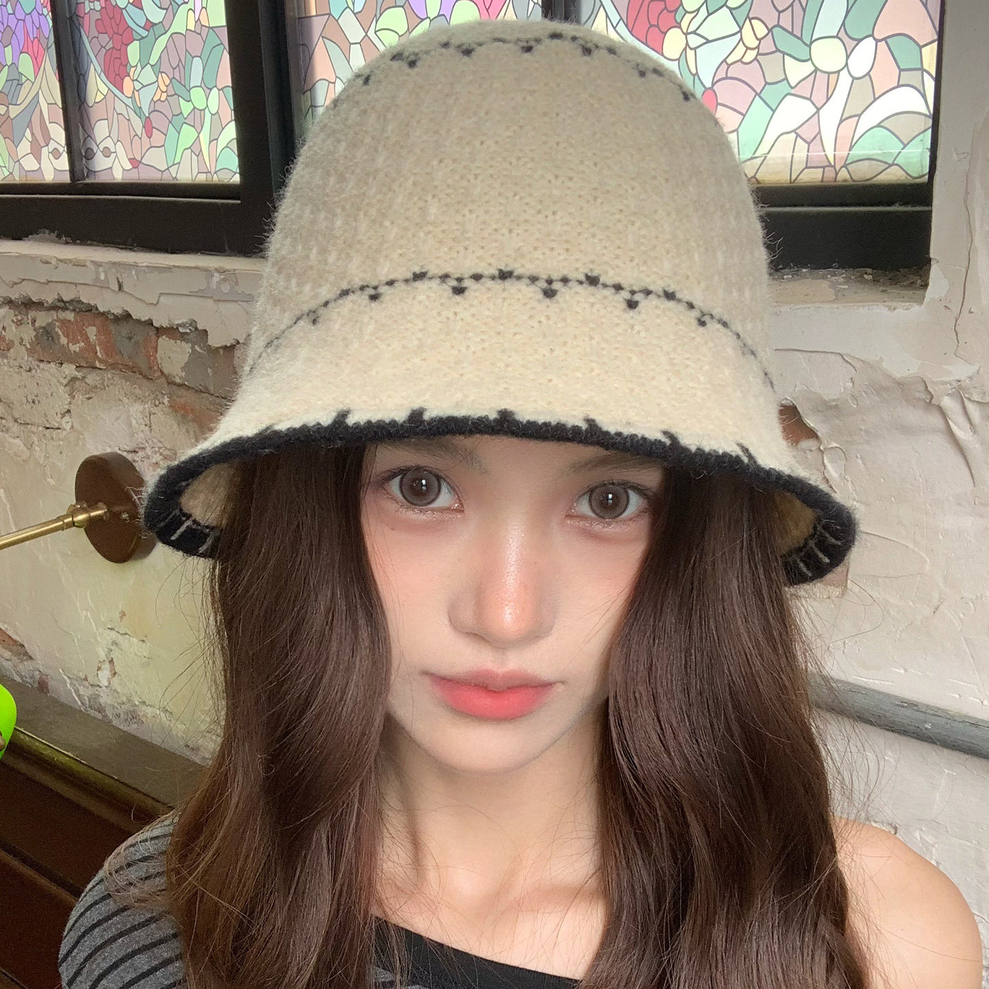 高级感条纹针织渔夫帽女冬显脸小盆帽大头围韩系休闲毛线水桶帽子,淘宝优惠券,粉丝福利购,淘宝优惠卷