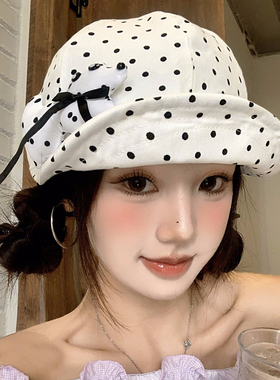 可爱韩系波点小狗蝴蝶结翻檐贝雷