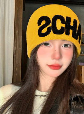 美式字母针织冷帽女户外登山帽