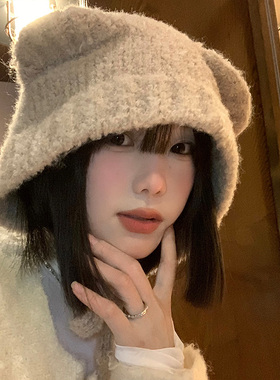 美拉德百搭可爱小熊耳朵毛绒帽