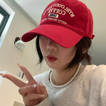 Red American retro baseball cap woman wide hat with a small duck tongue hat steps up to deepen the big head circumference soft top hat